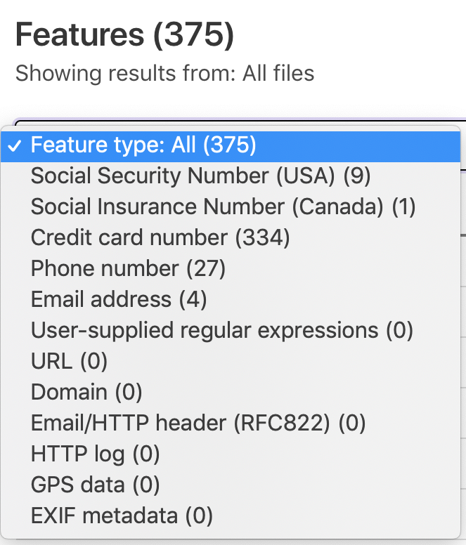 Image of the feature type dropdown filter